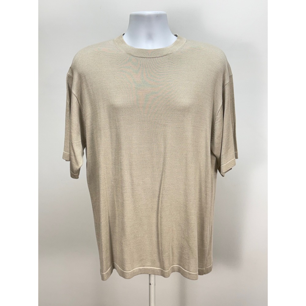 Pronto Uomo Mens Large Beige Short Sleeve Knit Crew Neck Tan Shirt